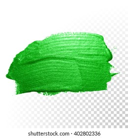 Vector de trazo de pincel de acuarela verde. Seguimiento de la línea de salpicaduras de barniz verde. Marea de pintura de aceite de forma verde sobre fondo transparente.