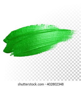 Vector Green watercolor brush stroke. Green varnish splash line trace. Green shape oil paint smear on transparent background.