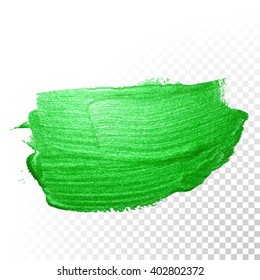 Vector Green watercolor brush stroke. Green varnish splash line trace. Green shape oil paint smear on transparent background.