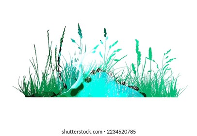 Vector green watercolor natural, organic, bio, eco label and shape, grass on white background. Hand drawn stain.