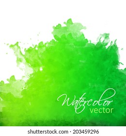 Vector green watercolor splash. Hand drawing abstract background