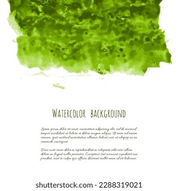 Vector green watercolor texture background with dry brush stains, strokes, spots isolated on white. Abstract artistic lime green grass frame, place for text. Acrylic hand painted gradient backdrop.