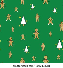 Vector Green Weckmann German Sweet with Christmas tree seamless background pattern