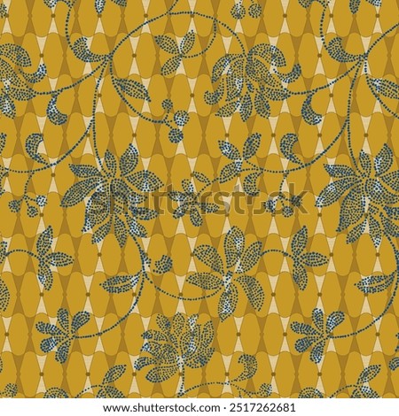 vector in green, white and black colors. Floral seamless pattern with butterflies.