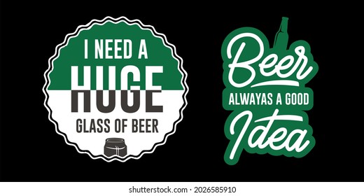  vector green  and white vintage beer logo, icons and design elements isolated on black background, very suitable for printing on t-shirts, with exclusive designs