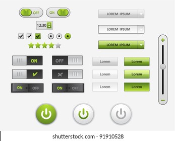 Vector green and white web elements and power icons in different conditions