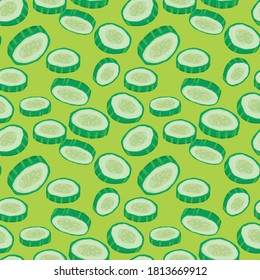 Vector green whole cucumbers seamless pattern yellow green background. Perfect for textile design, fashion prints, paper backgrounds.