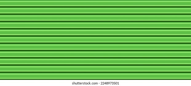 Textura de revestimiento de madera verde vectorial. Superficie de la hoja de azulejos del techo. Patrón real de pared de metal ondulado en 3d sin fisuras. Alambre de paneles a rayas. Fondo horizontal de la pared del granero. Bandera de construcción urbana