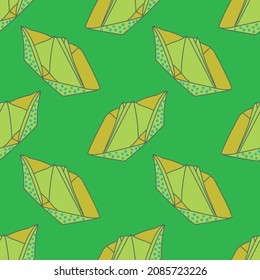 Vector Green and yellow big Origami paper boats background pattern