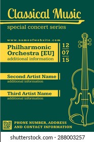 vector green yellow monochrome classical music concert fiddle flyer template minimal design