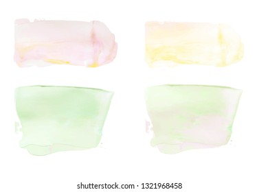 Vector green, yellow and pink paint smear strokes stain set. Abstract acrylic art illustration. Acrylic Texture Paint Stain Illustration. Hand drawn brush strokes vector elements. Acrilyc strokes.