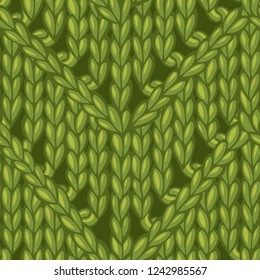 Vector Green ZigZag Chevron Stitch Pattern. Lace cotton hand-knitted fabric material. High detailed knitting boundless background. Hand-drawn jersey knitwear.