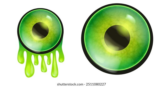 Ojo de zombie verde Vector con baba aislada sobre fondo blanco. Vector 3D monstruo ojo png ilustración de arte de Clip. Globo ocular aislado