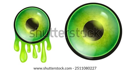 vector green zombie eye with slime isolated on white background. Vector 3d monster eye png clip art illustration. Eyeball isolated