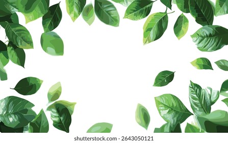 Vector greenery leaves flying movement, transparent backgrounds, cutout, copy space, nature, fresh leaves, green leaves, floral design, environmental background,