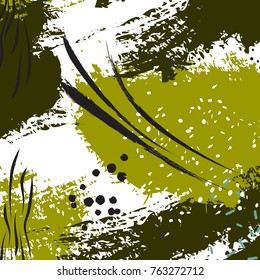 Vector greenery pattern with brush strokes in modern memphis style. Background for printing brochure, poster, party, summer print, vintage textile design, card. Pastel colors.