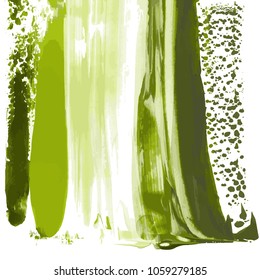 Vector greenery watercolor texture background with dry brush stains, strokes, spots isolated on white. Abstract artistic lime green grass frame, place for text. Acrylic hand painted gradient backdrop.