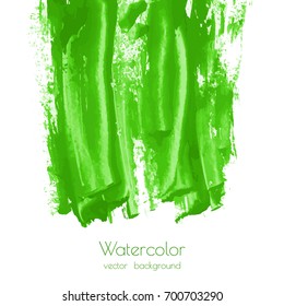 Vector greenery watercolor texture background with dry brush stains, strokes, spots isolated on white. Abstract artistic green grass frame, place for text, logo. Acrylic hand painted gradient backdrop