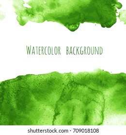 Vector greenery watercolor texture background with dry brush stains, strokes, spots isolated on white. Abstract artistic green grass frame, place for text, logo. Acrylic hand painted gradient backdrop