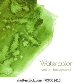 Vector greenery watercolor texture background with dry brush stains, strokes, spots isolated on white. Abstract artistic green grass frame, place for text, logo. Acrylic hand painted gradient backdrop