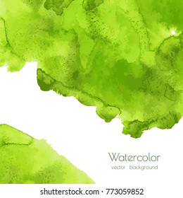 Vector greenery watercolor texture background with dry brush stains, strokes, spots isolated on white. Abstract artistic lime green grass frame, place for text. Acrylic hand painted gradient backdrop.