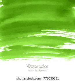 Vector greenery watercolor texture background with dry brush stains, strokes, spots isolated on white. Abstract artistic lime green grass frame, place for text. Acrylic hand painted gradient backdrop.