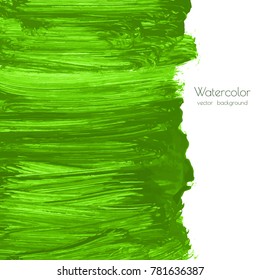 Vector greenery watercolor texture background with dry brush stains, strokes, spots isolated on white. Abstract artistic lime green grass frame, place for text. Acrylic hand painted gradient backdrop.