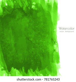 Vector greenery watercolor texture background with dry brush stains, strokes, spots isolated on white. Abstract artistic lime green grass frame, place for text. Acrylic hand painted gradient backdrop.