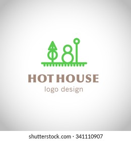 Vector greenhouse logo templates. Hothouse insignia collection.