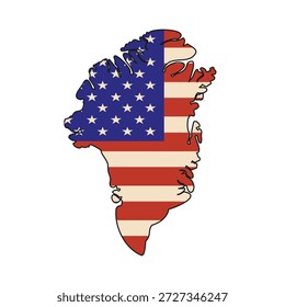 Vector Greenland map silhouette in color of American flag isolated transparent background. EPS 10