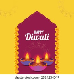 Diseño de fondo de saludo de Vector para la celebración del festival indio Diwali, Shubh Deepawali, Happy Diwali.