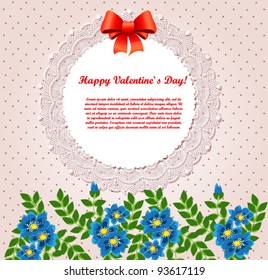Vector greeting background with flowers and lace
