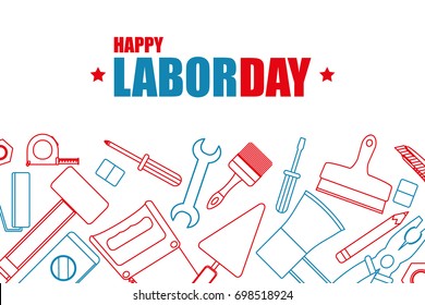 Vector greeting background for Labor Day with line tools