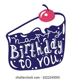 vector greeting birthday card with cake and lettering happy birthday to you