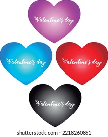 Vector greeting blue black pink and red hearts with gradient for Valentine's Day.