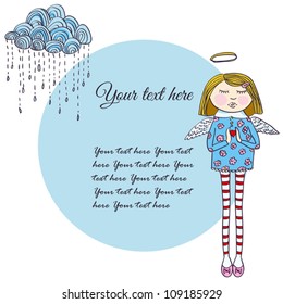 Vector greeting card with angel, cloud and space for your text