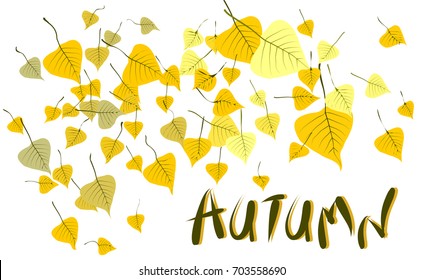 Vector greeting card with autumn birch leaves. Letters by hand. Autumn illustration
