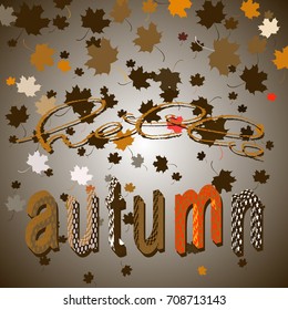 Vector greeting card with autumn maple leaves, 3d text. Autumn illustration
