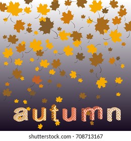 Vector greeting card with autumn maple leaves, 3d text. Autumn illustration