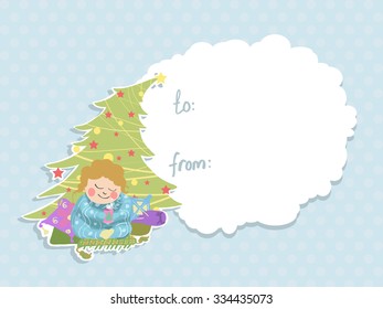 Vector greeting card with baby in the blanket for your design