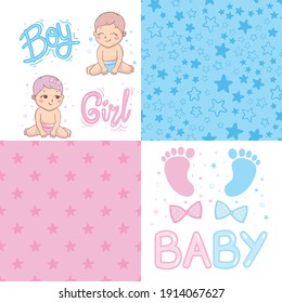 Vector Greeting Card. Baby Shower Card. Baby Announcement Card Design Element. It's A Boy Lettering, It's A Girl Lettering. Baby Shower Party Design Element.