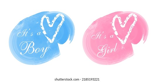 Vector greeting card. Baby shower card. Baby announcement card design element. It's a boy lettering, it's a girl lettering.