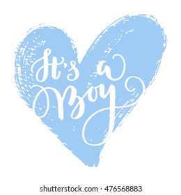 Vector greeting card, baby shower card, baby announcement card design element, it's a boy lettering