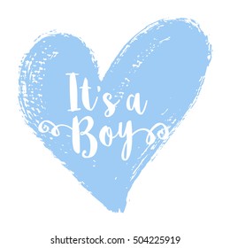 Vector greeting card, baby shower card, baby announcement card design element, it's a boy lettering