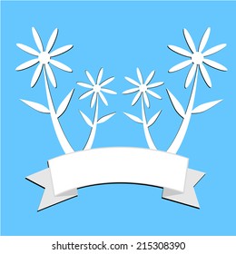 Vector greeting card background with derived paper flowers