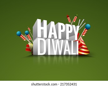Vector greeting card or background, flyer,brochure, magazine cover for Diwali festival with crackers and 3d text can be used for print and publishing.