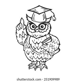 Vector greeting card, background with the image of an owl with a book and Rogatywka.