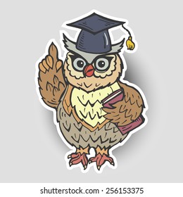 Vector greeting card, background with the image of an owl with a book and Rogatywka.