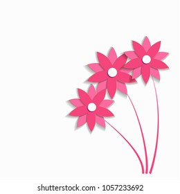 Vector greeting card background with pink paper flowers.