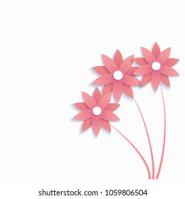 Vector greeting card background with pink paper flowers.